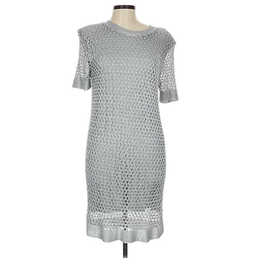 Milly grey silver crochet dress- size L